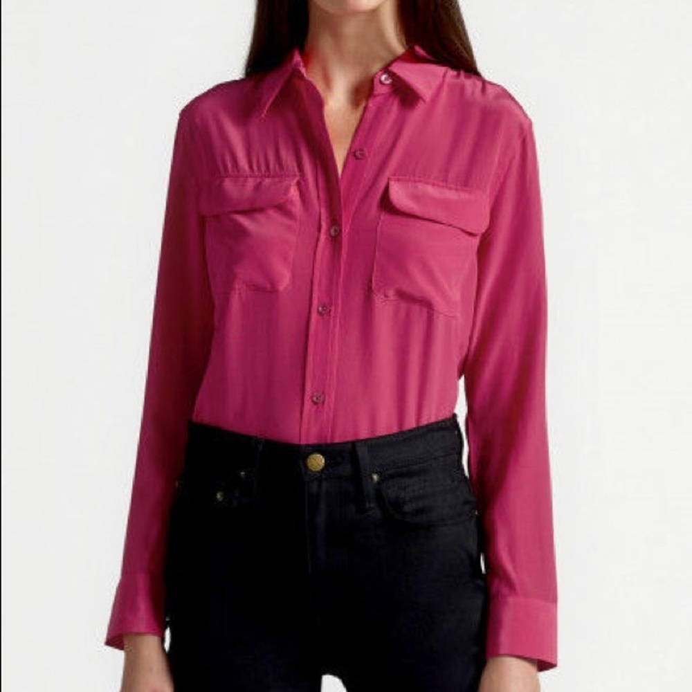 CLASSY PURPLE SILK EQUIPMENT FEMME POCKET BLOUSE